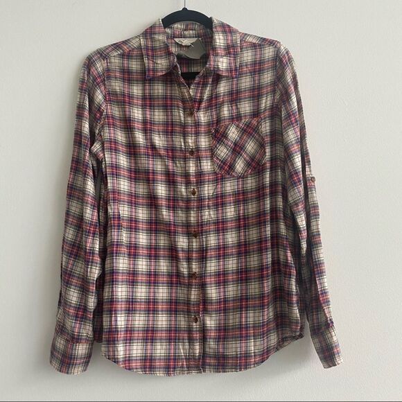 I Love H81 Red Plaid Tab Sleeve Button Down Shirt Size Medium New With Tag - Picture 1 of 11